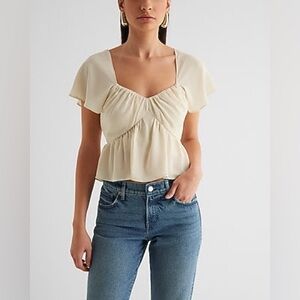 NWT Express Sweetheart Neckline Peplum Flutter Sleeve Cropped Top - size XL